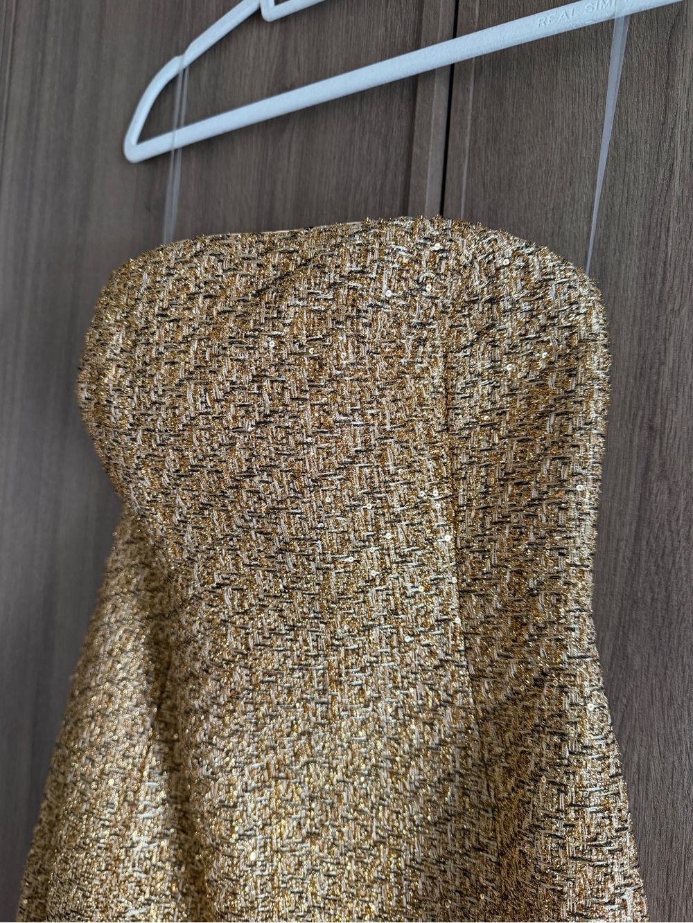 New Meshki Strapless Gold Sequin Midi Dress - Picture 4 of 7